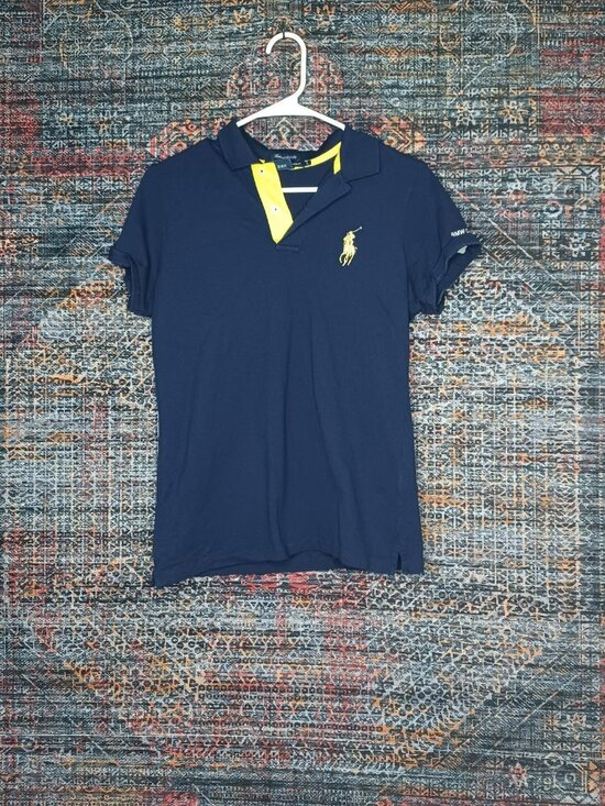 Ralph Lauren Golf Tops - Ralph Lauren Golf womens navy big gold pony tailored BMW Championship polo L